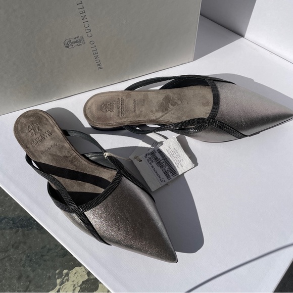 Brunello Cucinelli Monili Metallic Leather Mules - Picture 4 of 8